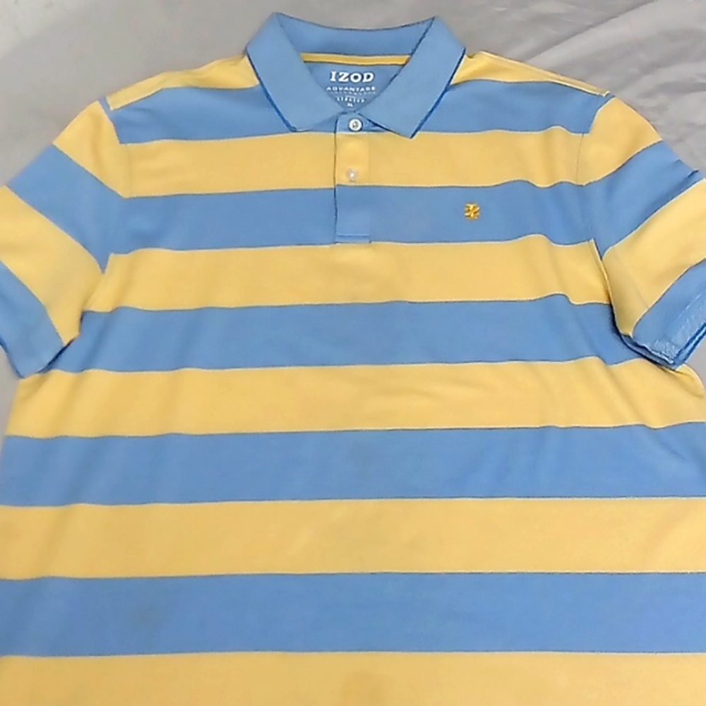 Izod Advantage Performance..Striped Polo..Sz XL.. Light Blue&Yellow